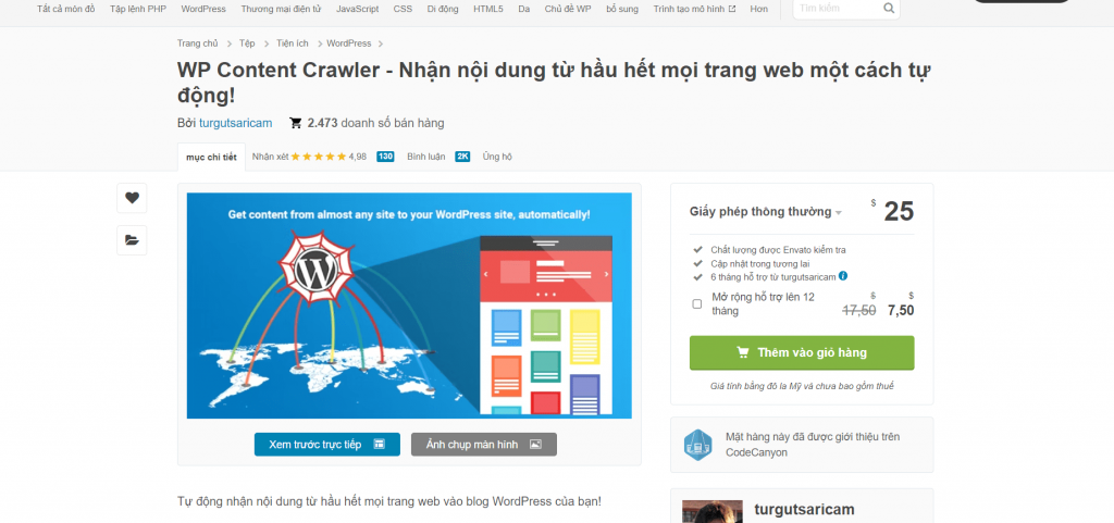 Giới thiệu Plugin Content Crawler - cào nội dung Web khác về Website của mình 2 Với 2400 lượt tải, plugin này được đánh giá khá cao với 5 sao trung bình