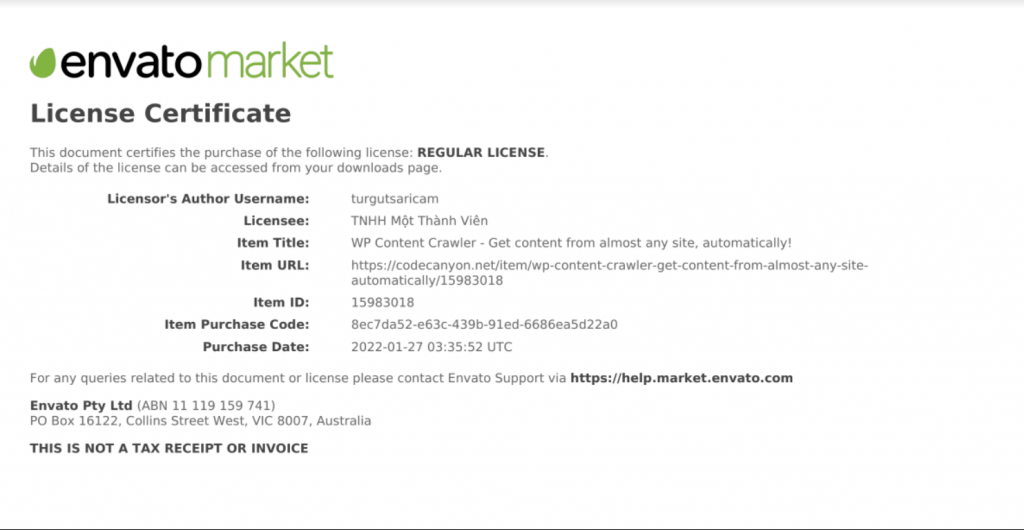 Giới thiệu Plugin Content Crawler - cào nội dung Web khác về Website của mình 4 Giấy phép đăng ký Content Crawler