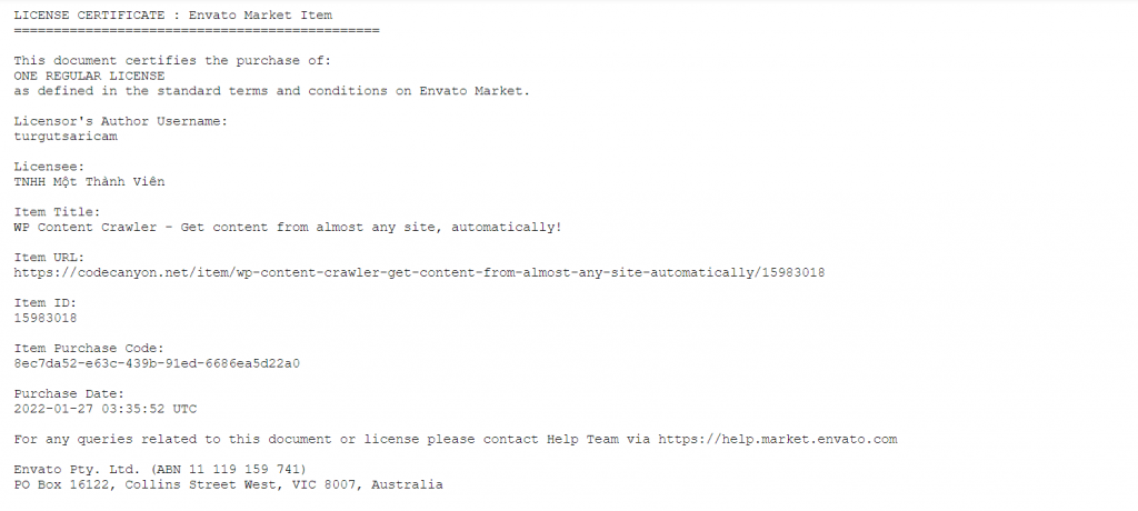 Giới thiệu Plugin Content Crawler - cào nội dung Web khác về Website của mình 3 Giấy phép đăng ký Content Crawler
